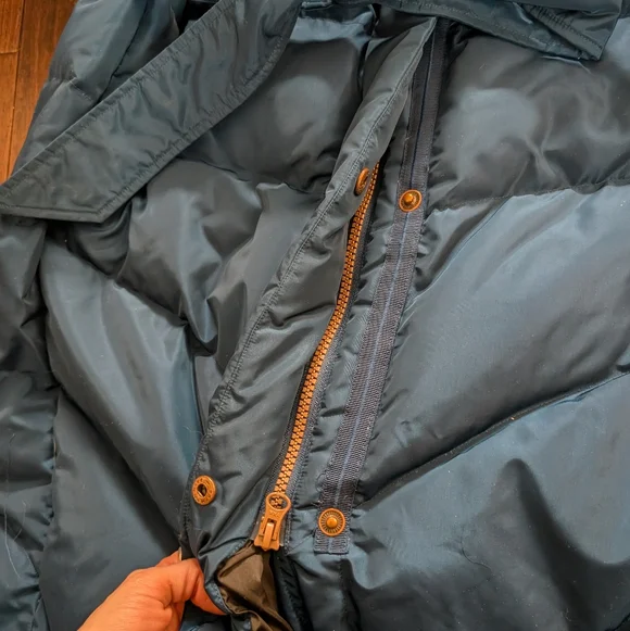 Lands' End Navy Blue Tie Waist Midi Puffer Coat Faux Fur LT Large Tall 14-16 - Picture 6 of 11